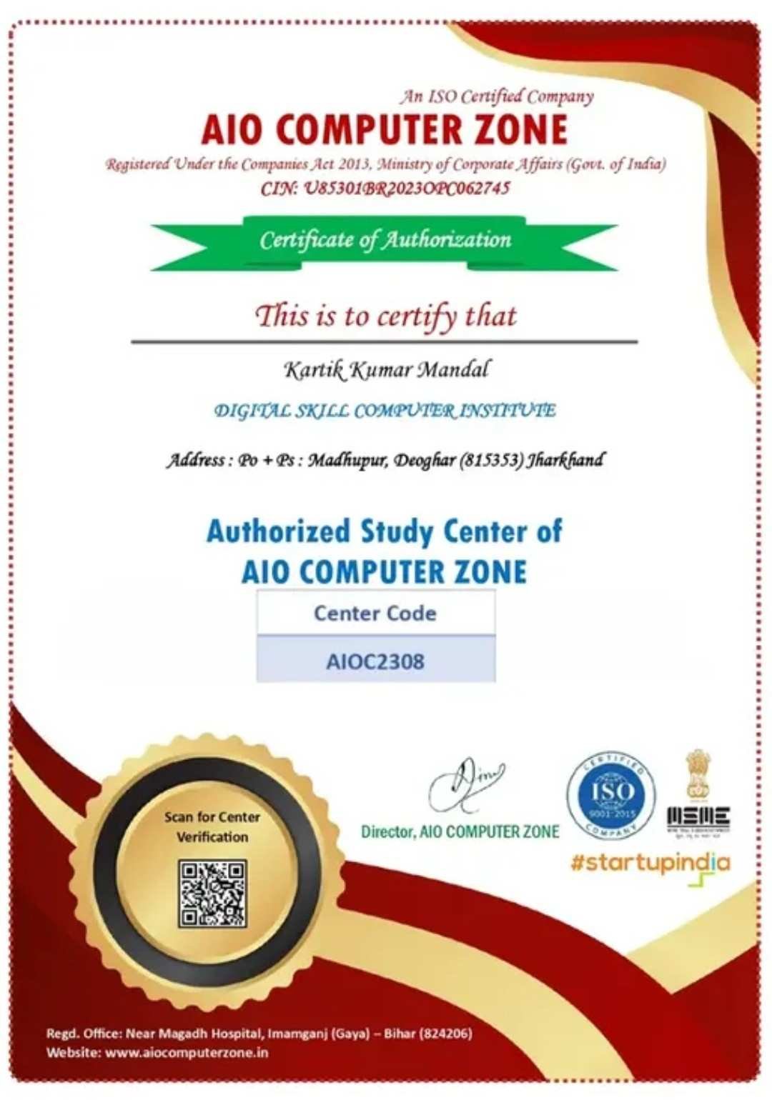 Certificate of Authorisation 